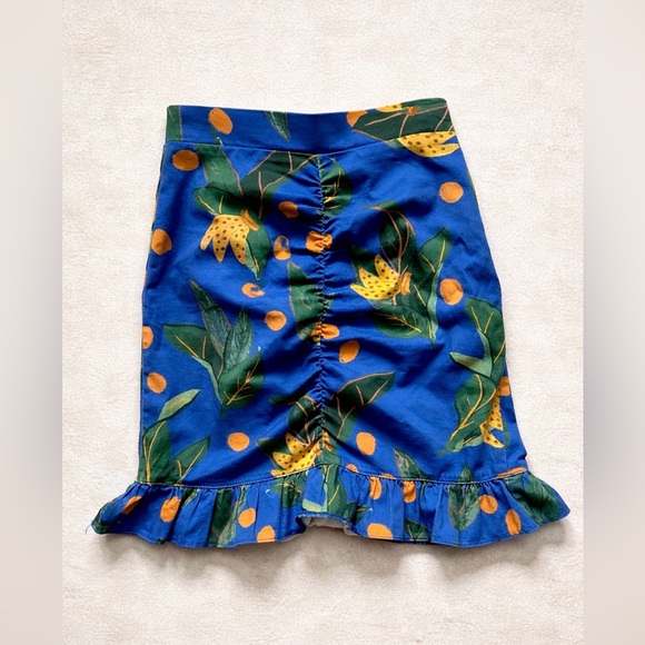 Farm Rio Anthropologie Ruched Banana Mini Skirt XXS - Picture 3 of 6
